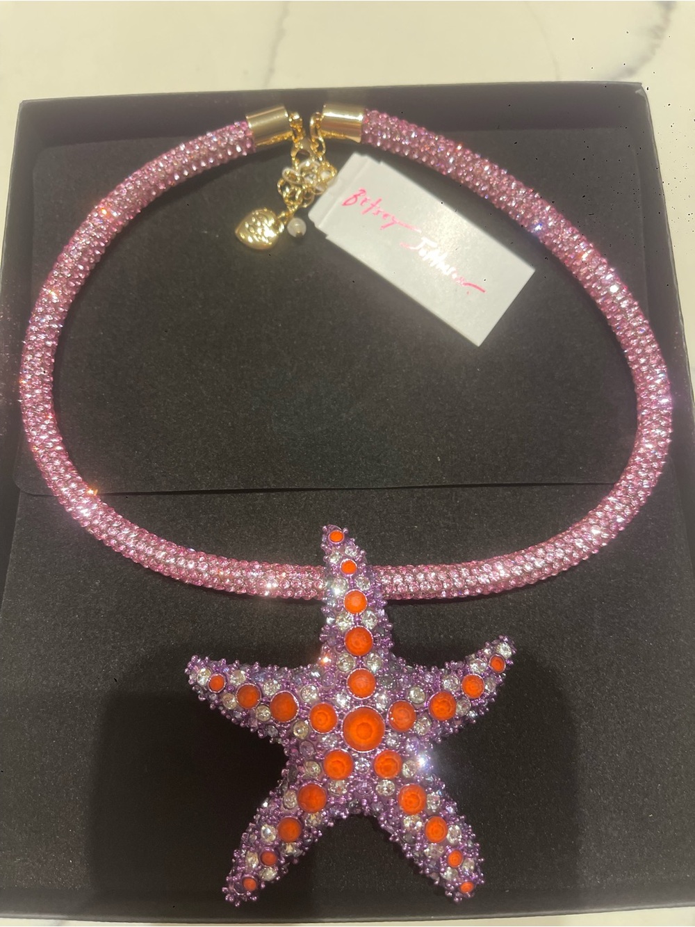 NWT Betsey Johnson Pink Crystal Starfish Statement Necklace Beach Glam Mermaid